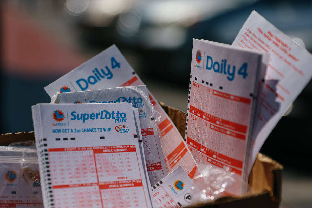 Lottery tickets sit in a box outside the Lotto Store on Saturday, Aug. 30, 2025 in Primm. (Liv ...