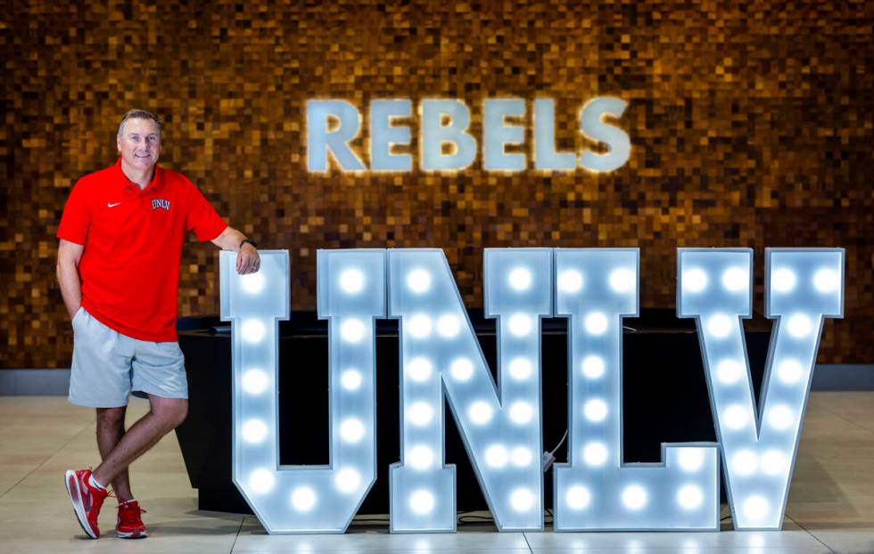 UNLV head coach Dan Mullen within the Fertitta Football Complex on Wednesday, Aug. 6, 2025, in ...