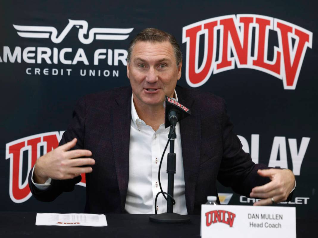 UNLV football coach Dan Mullen speaks during a press conference at Fertitta Football Complex, o ...