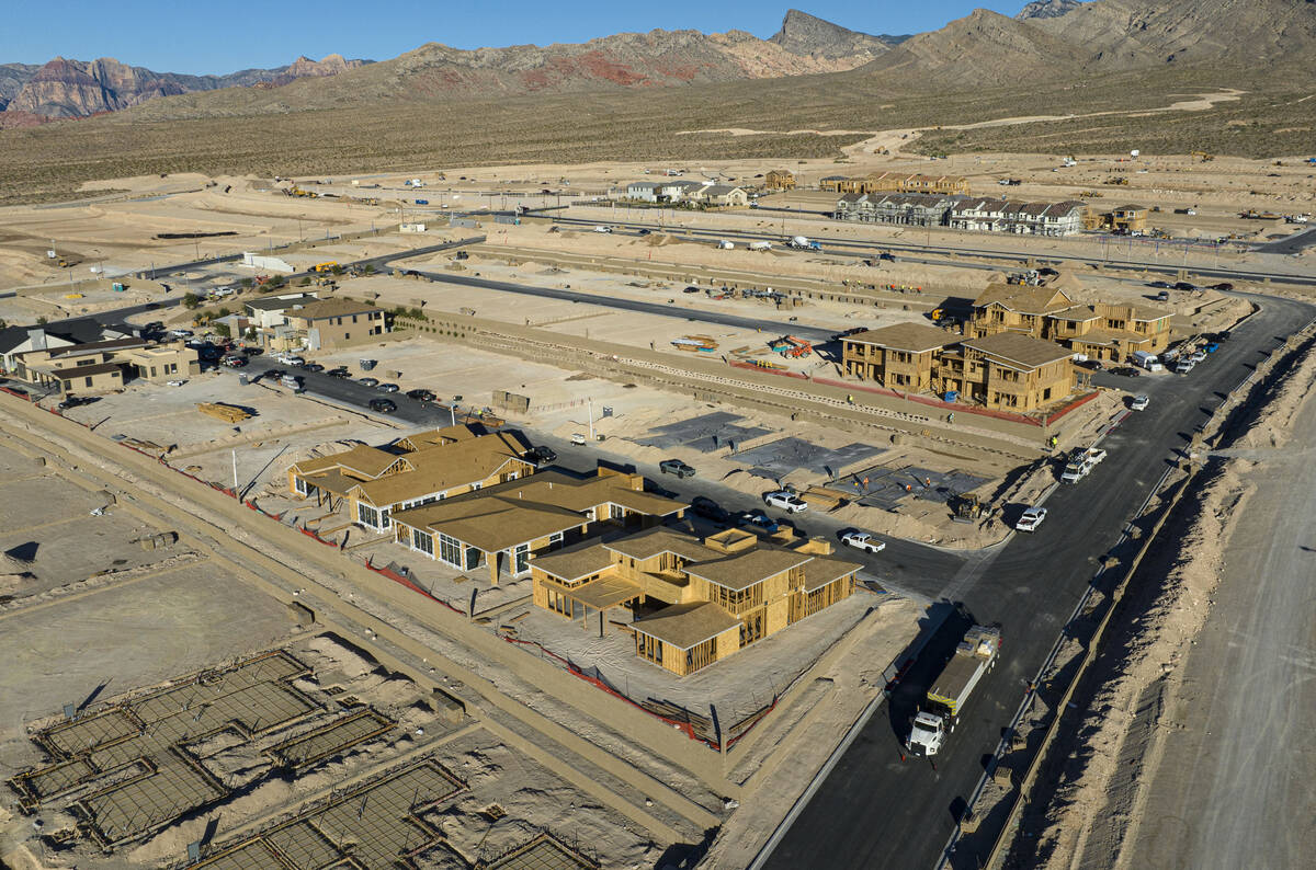 An aerial photo shows home construction is underway just west of the Far Hills Avenue and Sky V ...