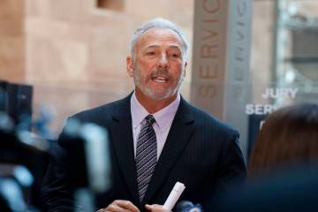Clark County District Attorney Steve Wolfson addresses the media after a hearing at the Regiona ...