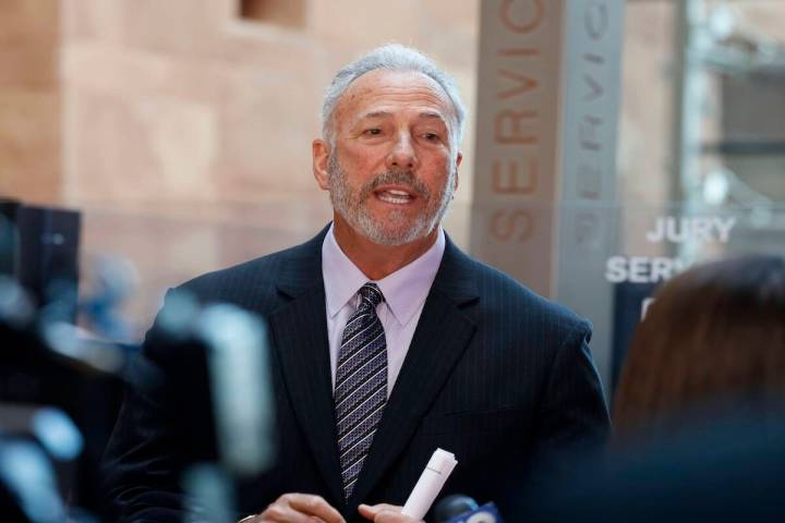Clark County District Attorney Steve Wolfson addresses the media after a hearing at the Regiona ...