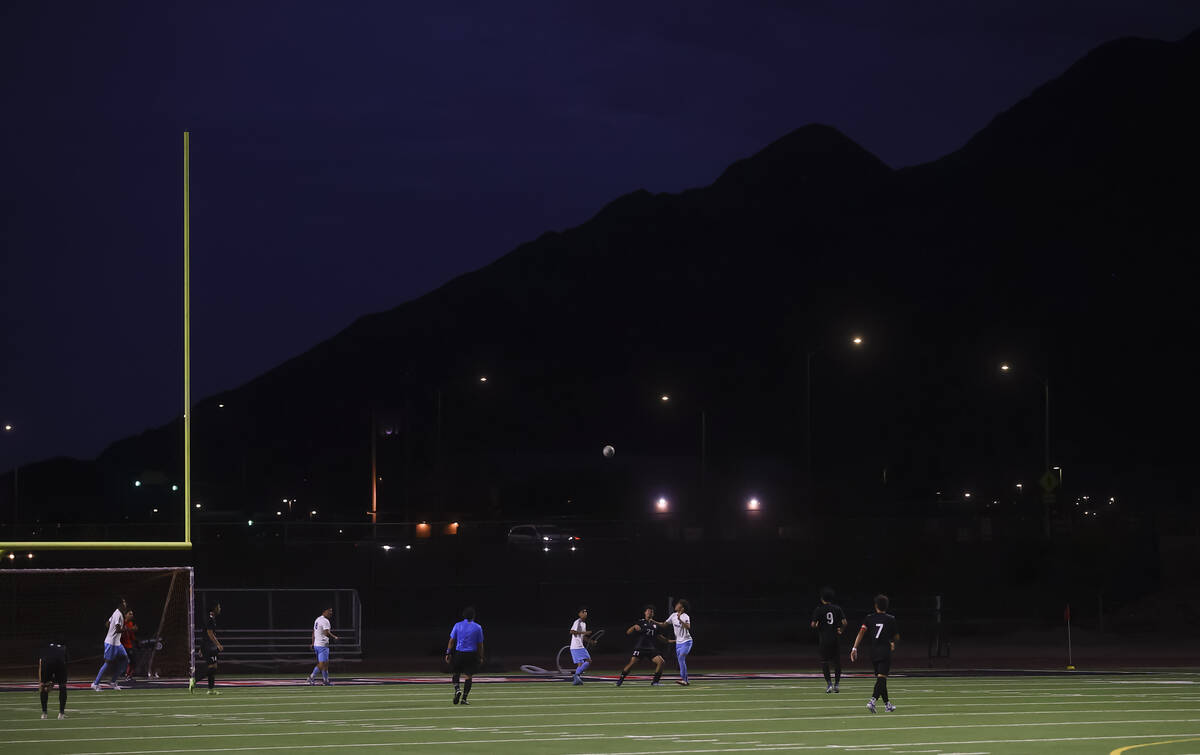 Las Vegas plays Canyon Springs during a soccer game at Las Vegas High School on Tuesday, Sept. ...