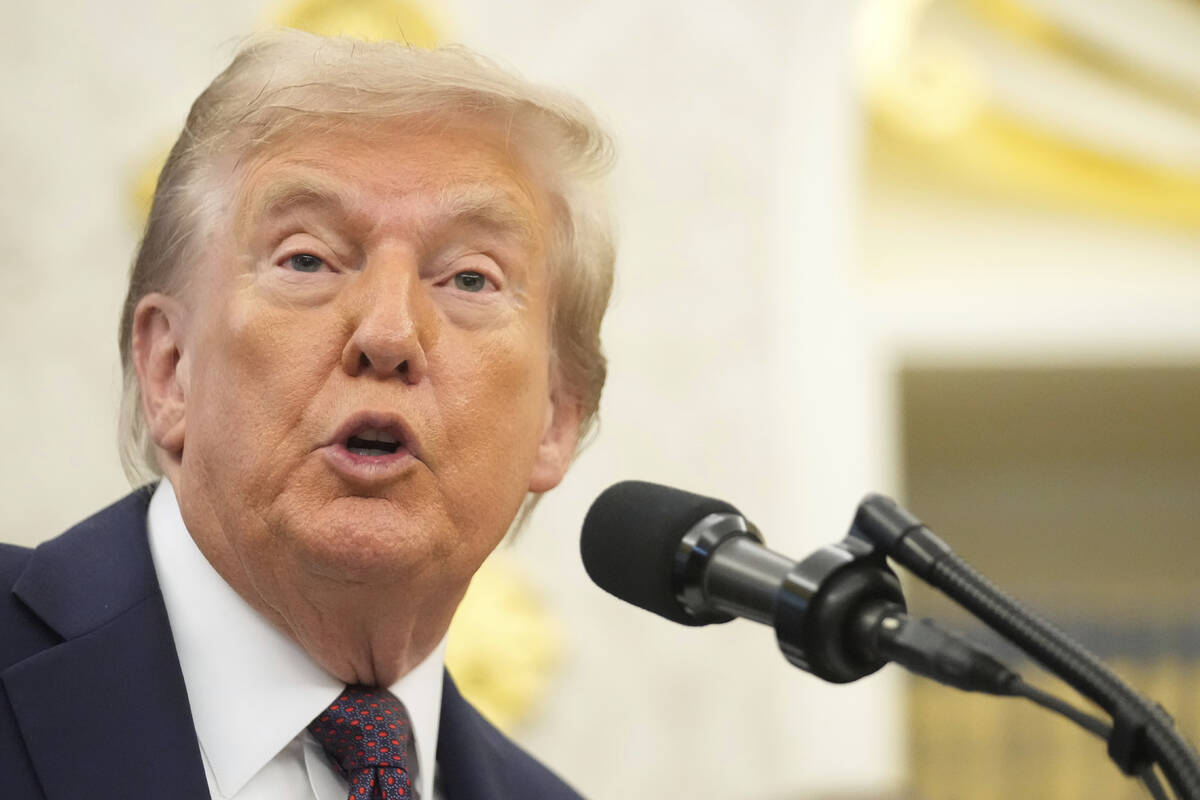 President Donald Trump speaks during an event about the relocation of U.S. Space Command headqu ...