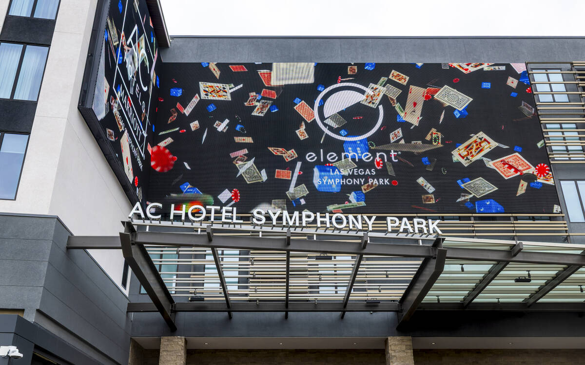 The front exterior of the new AC / Element Hotel Symphony Park on Tuesday, Sept. 2, 2025, in La ...