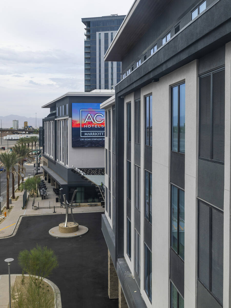 The front exterior of the new AC / Element Hotel Symphony Park on Tuesday, Sept. 2, 2025, in La ...