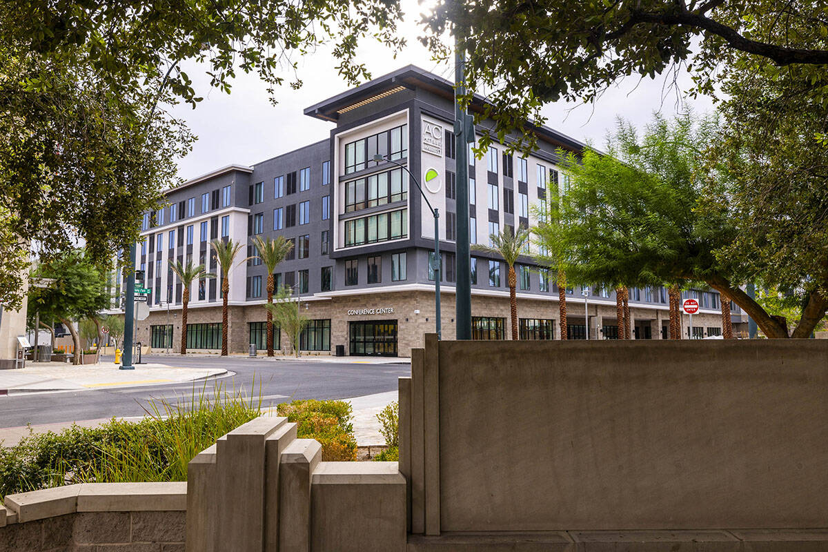 The back corner exterior of the new AC / Element Hotel Symphony Park on Tuesday, Sept. 02, 2025 ...