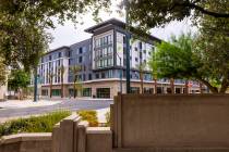 The back corner exterior of the new AC / Element Hotel Symphony Park on Tuesday, Sept. 02, 2025 ...