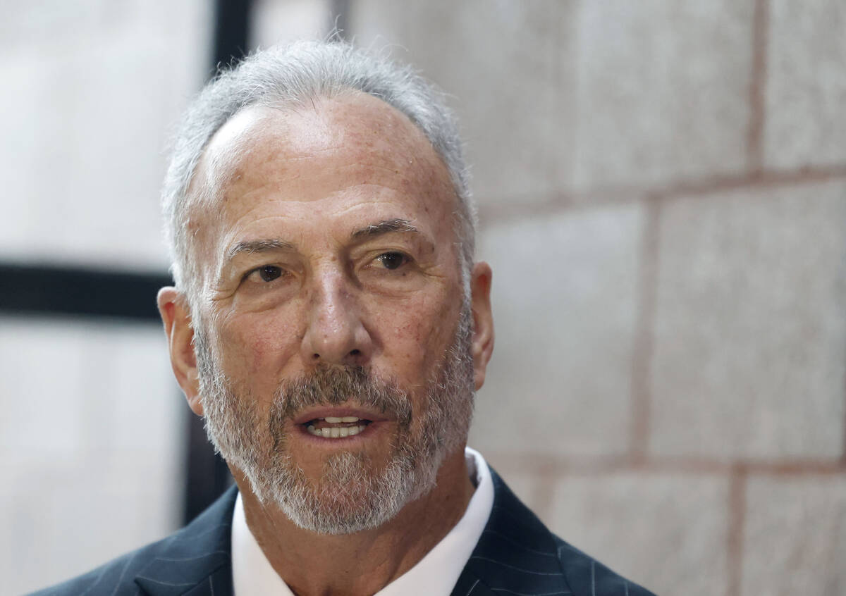 Clark County District Attorney Steve Wolfson addresses the media after attending a warrant retu ...