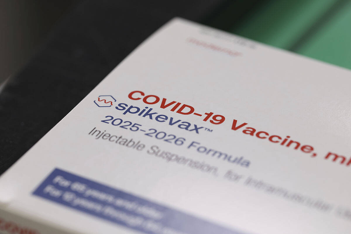 This photo provided by Moderna in August 2025 shows fill and finish production of the updated m ...