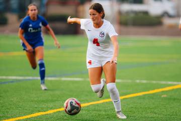 Coronado’s Ella Schultz chases the ball during a girls soccer game between Coronado and ...