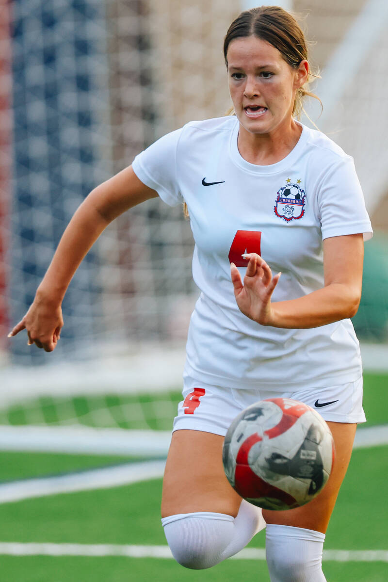 Coronado’s Ella Schultz chases the bal during a girls soccer game between Coronado and B ...