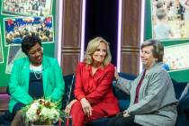 First lady Jill Biden, center, is joined by Becky Pringle, president of National Education Asso ...