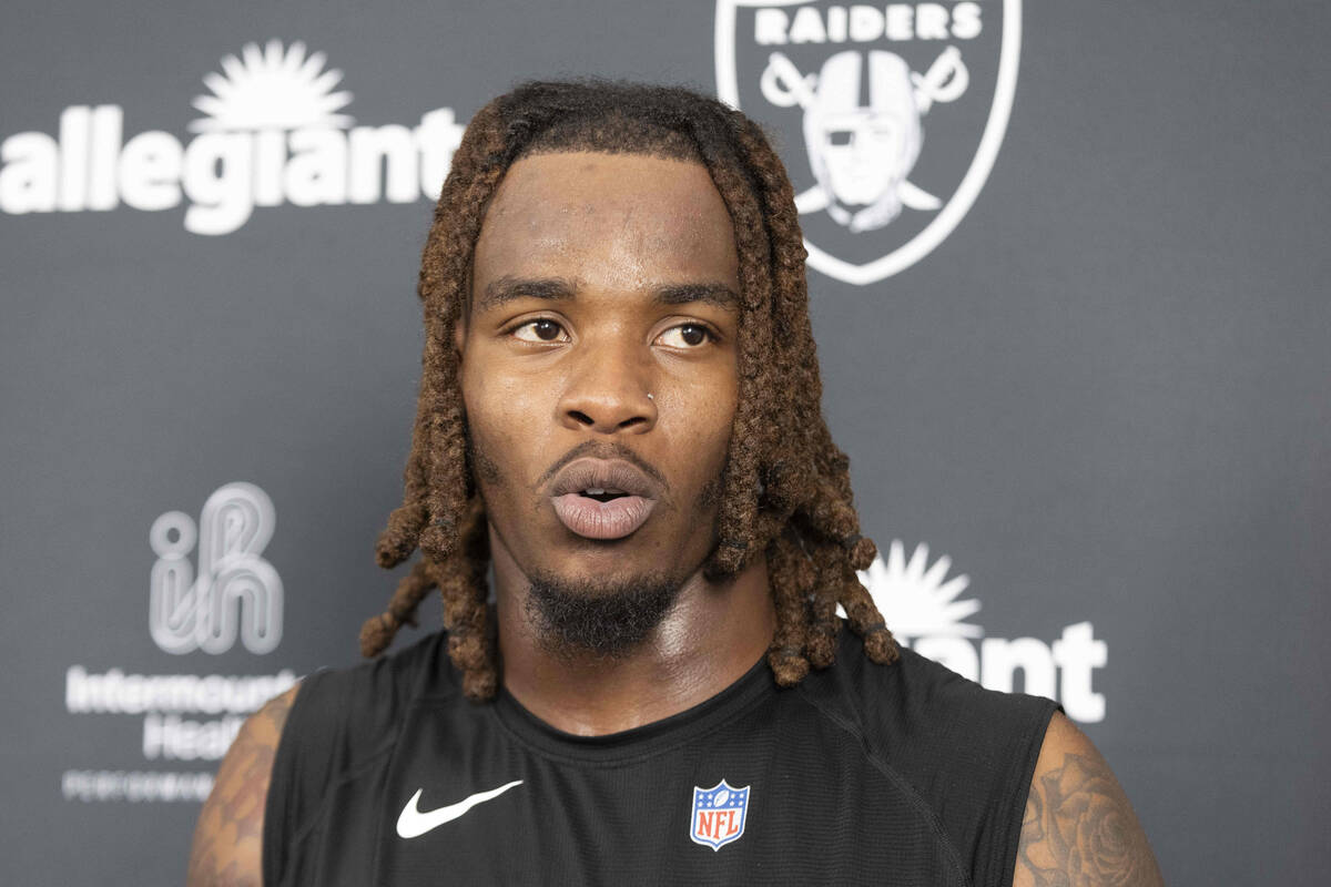 Raiders wide receiver Dont'e Thornton Jr. (10) answers questions during a news conference ...