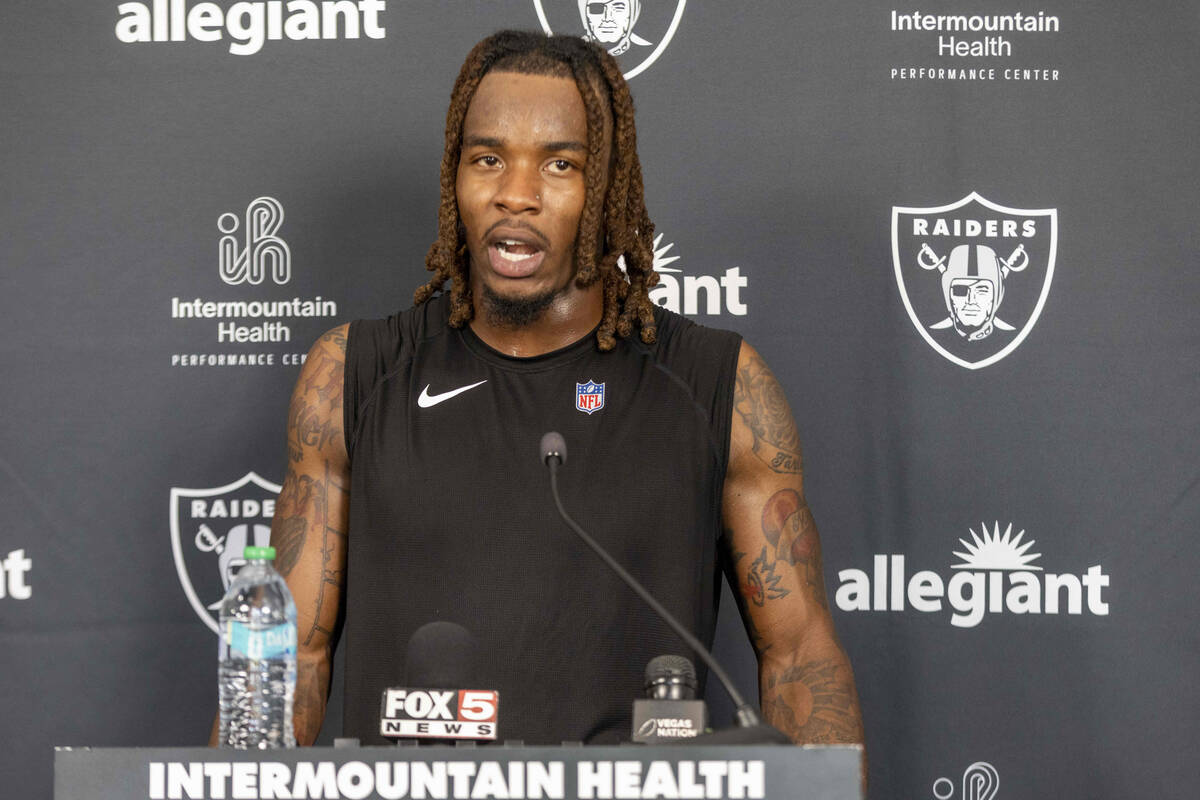 Raiders wide receiver Dont'e Thornton Jr. answers questions during a news conference after ...