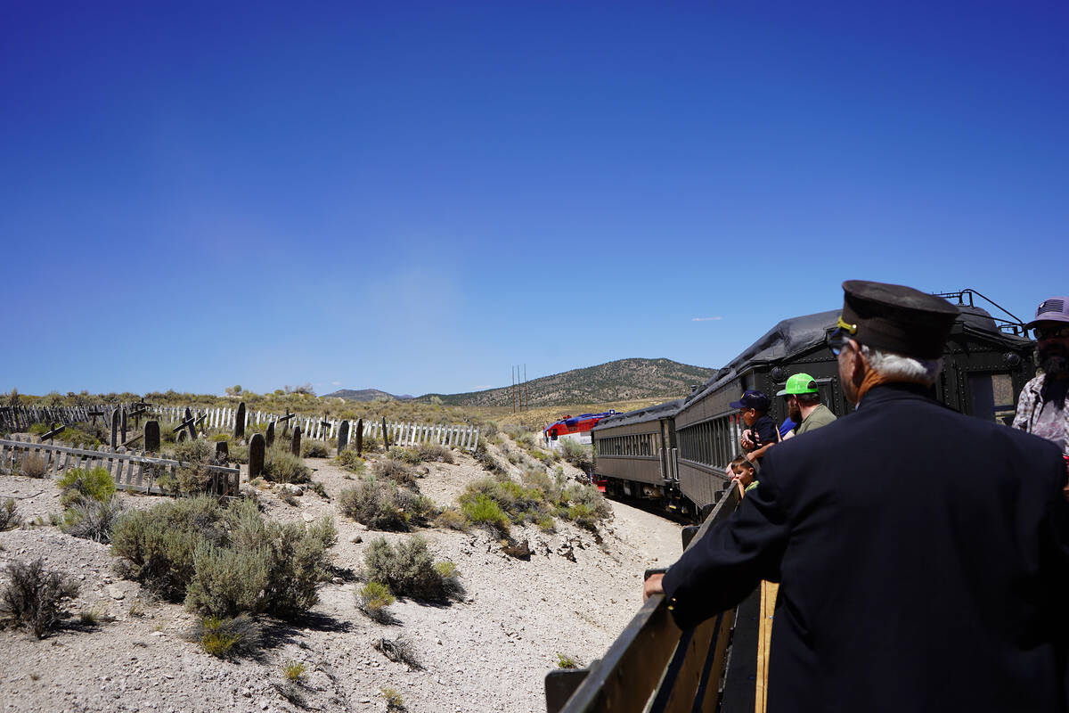 A diesel-powered train heads back to Ely after riding into Robinson Canyon, a historic mining a ...