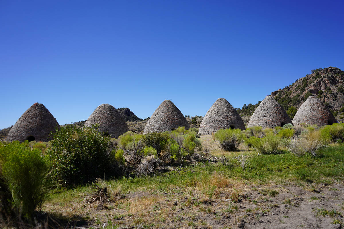The beehive-shaped Ward Charcoal Ovens were built from rock quarried nearby and used to turn wo ...