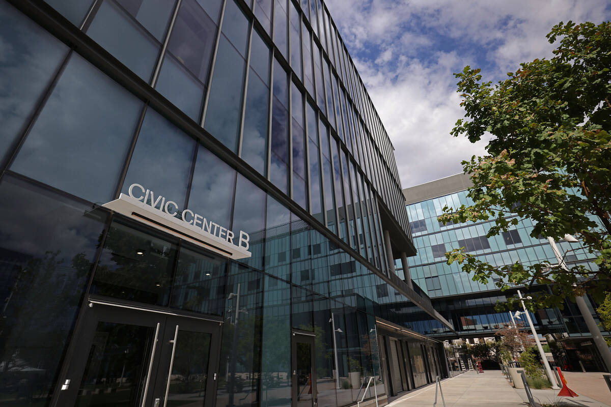 The new Las Vegas Civic Center and Carolyn G. Goodman Plaza is seen Thursday, Sept. 4, 2025 in ...