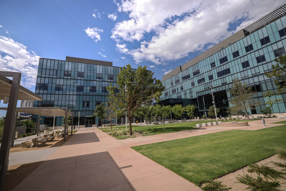 The new Las Vegas Civic Center and Carolyn G. Goodman Plaza is seen Thursday, Sept. 4, 2025 in ...