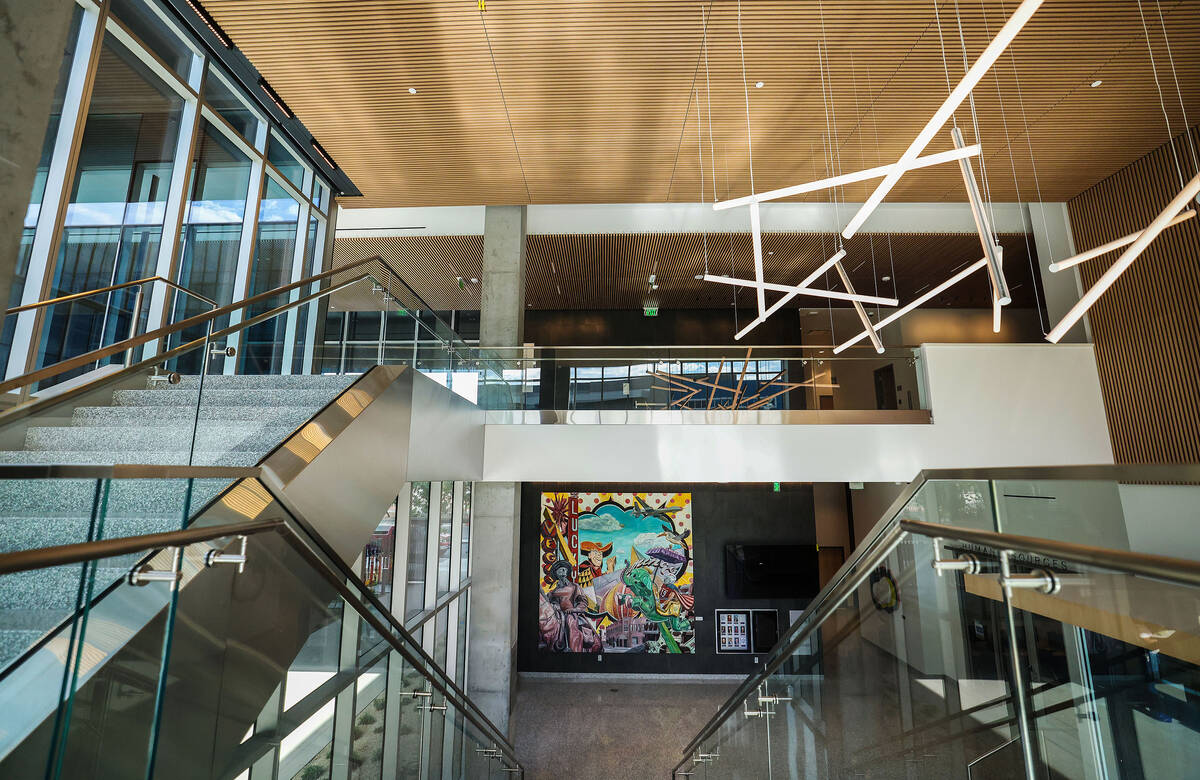Artwork highlights one of the entrances to the new Las Vegas Civic Center and Carolyn G. Goodma ...
