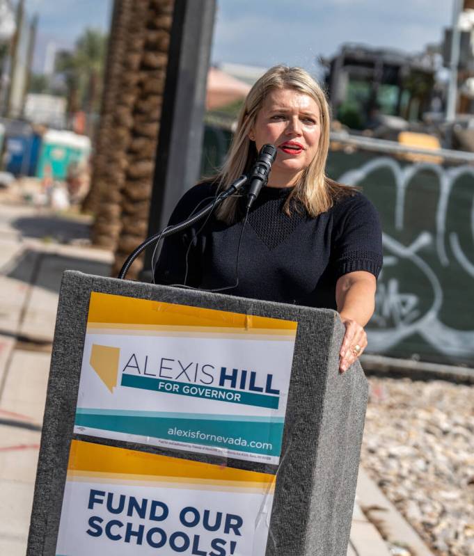 Alexis Hill speaks to the media during a campaign kickoff press conference for governor Thursda ...