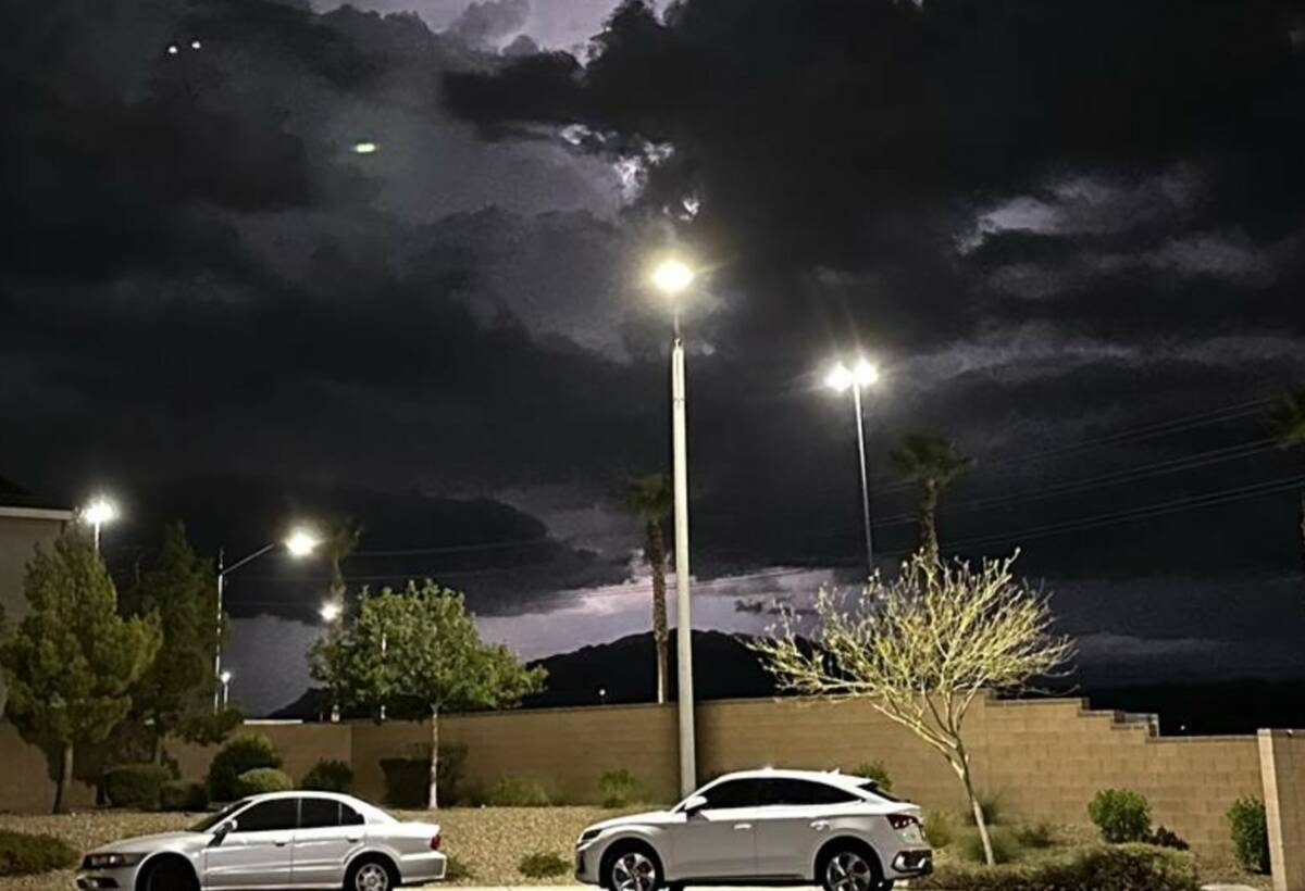 Lightning is seen over a northwest Las Vegas neighborhood on Friday, Sep. 6, 2025. (Traci Wilso ...
