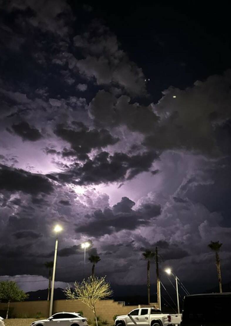 Lightning is seen over a northwest Las Vegas neighborhood on Friday, Sep. 6, 2025. (Traci Wilso ...