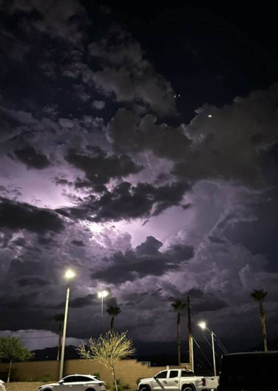 Lightning is seen over a northwest Las Vegas neighborhood on Friday, Sep. 6, 2025. (Traci Wilso ...