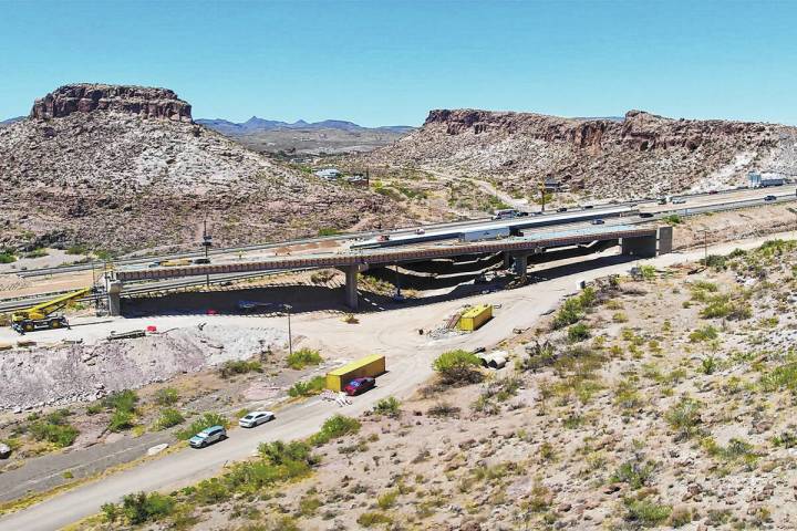 Crews work on Interstate 40 at Clack Canyon as part of the I-40/U.S. Highway 93 interchange pro ...