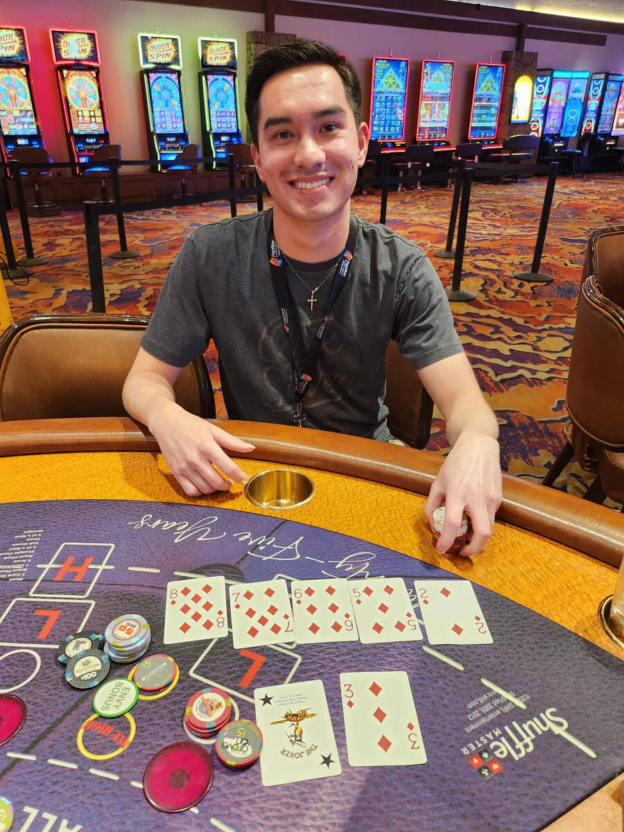 Zachary Stem of Las Vegas won $153,979 after hitting a 7-card straight flush on Face Up Pai Gow ...