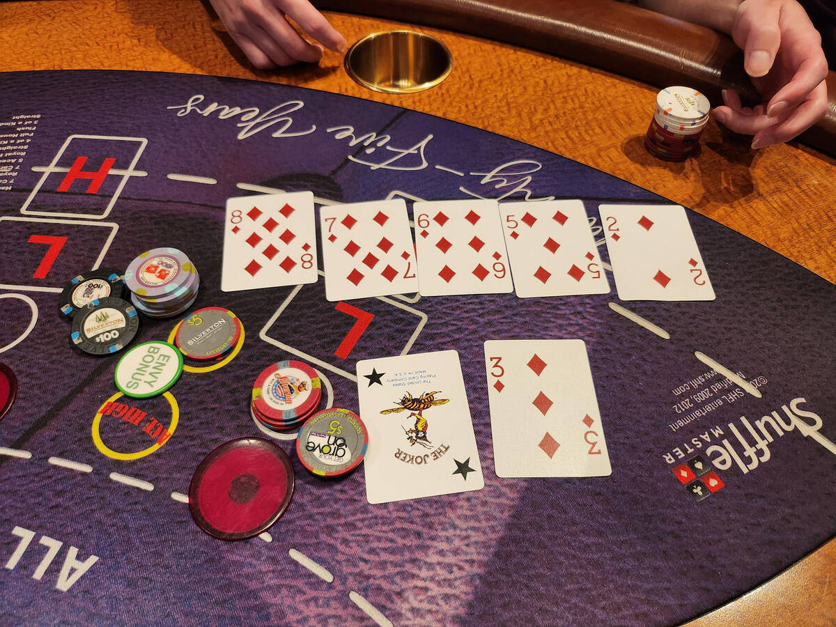 Zachary Stem of Las Vegas won $153,979 after hitting a 7-card straight flush on Face Up Pai Gow ...