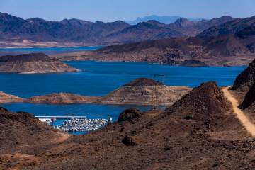 The Lake Mead Marina on Lake Mead is in view from the Hoover Dam Lodge Trailhead on Thursday, A ...