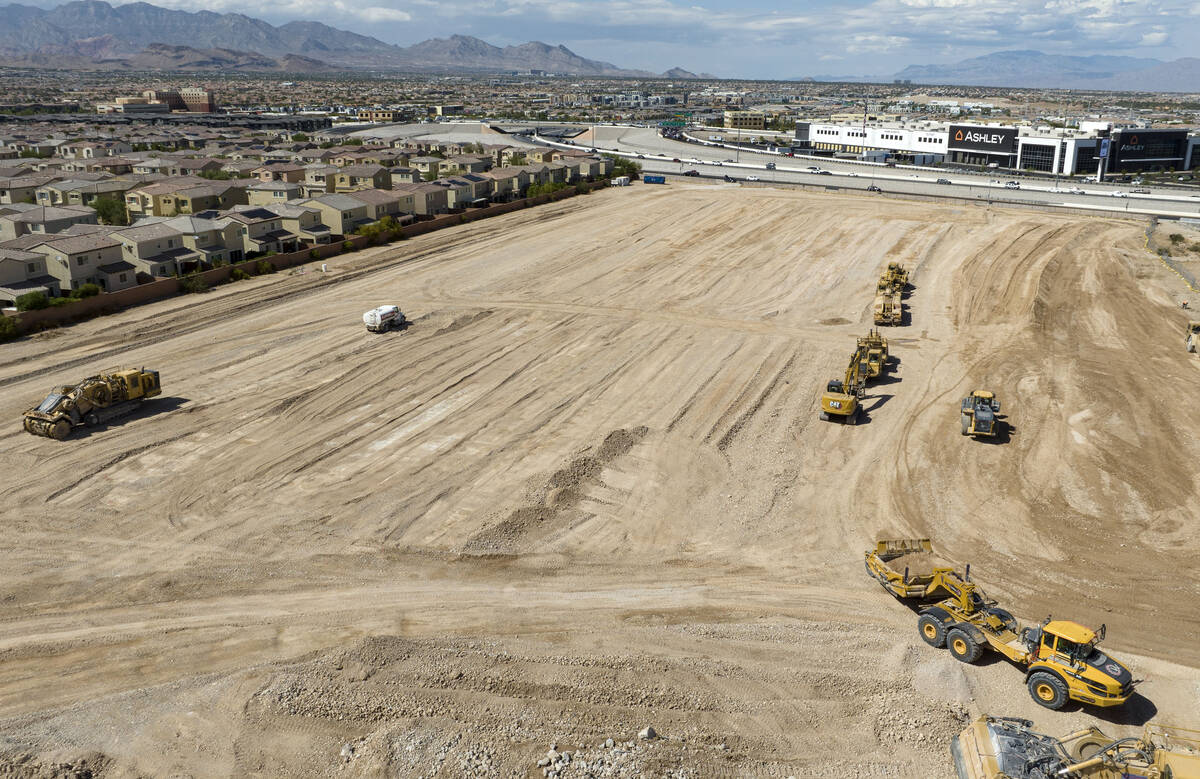 An aerial view of a construction site where developers broke ground on an apartment complex wes ...