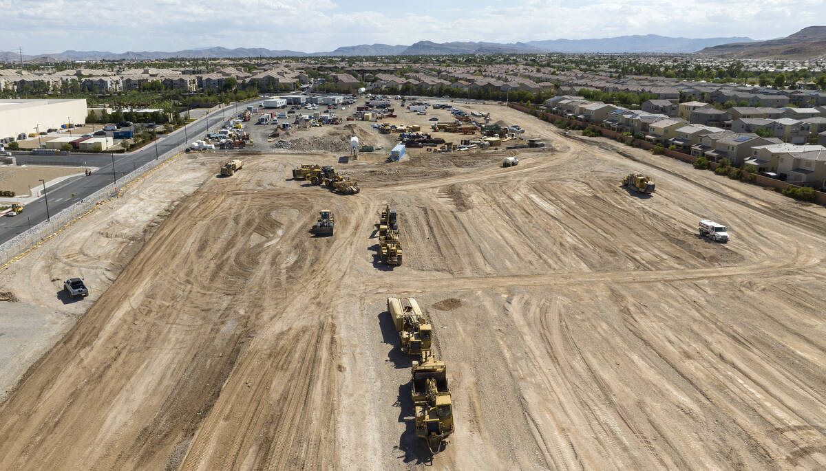 An aerial view of a construction site where developers broke ground on an apartment complex wes ...