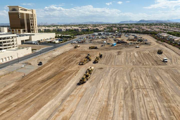 An aerial view of a construction site where developers broke ground on an apartment complex wes ...