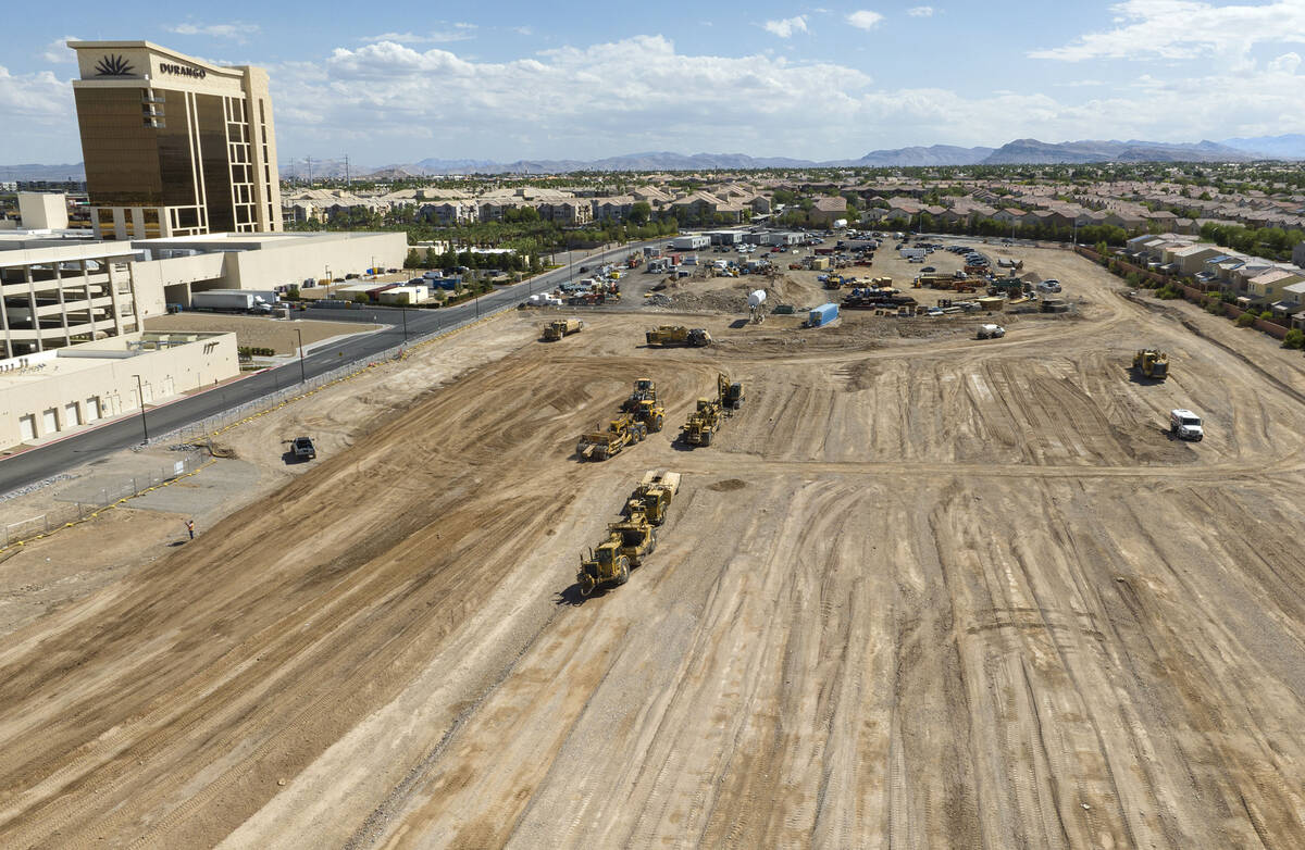 An aerial view of a construction site where developers broke ground on an apartment complex wes ...