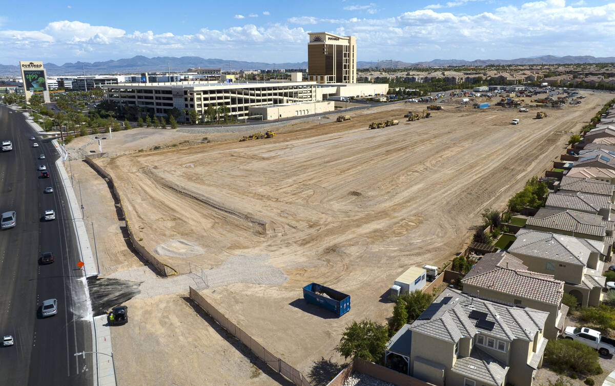 An aerial view of a construction site where developers broke ground on an apartment complex wes ...