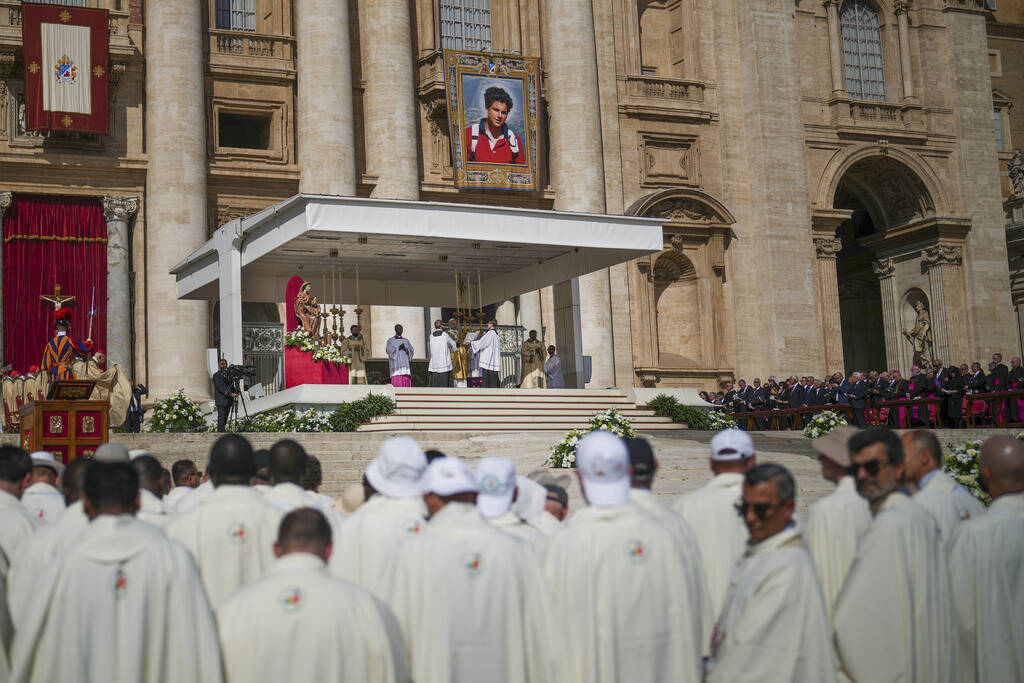 Pope Leo XIV celebrates the canonization Mass of Carlo Acutis and Pier Giorgio Frassati in St. ...