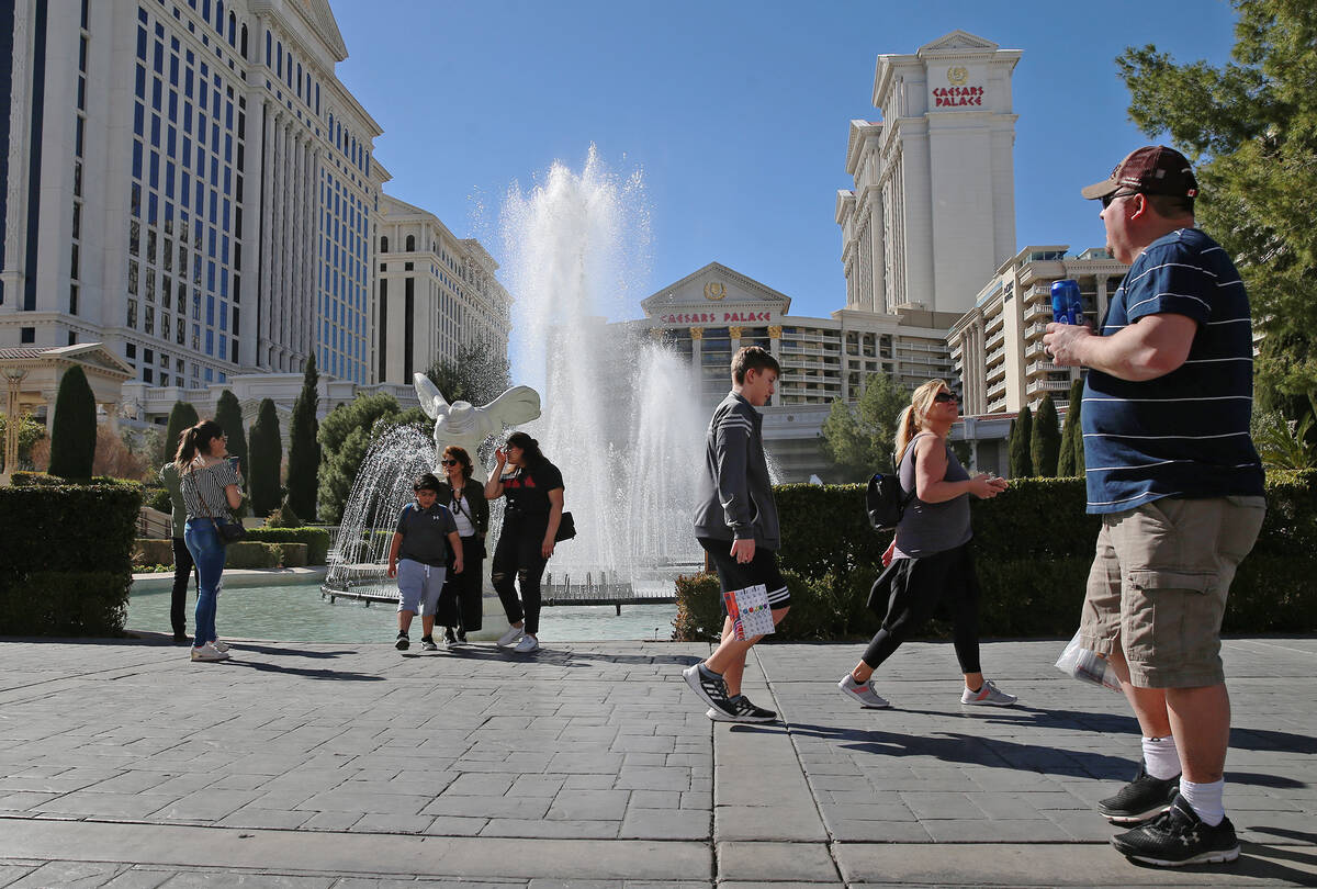 People on the Strip near Flamingo Road in Las Vegas, Thursday, Feb. 28, 2019. (Erik Verduzco/La ...