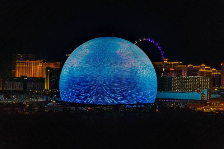 A fish graphic during the opening night of the Sphere with U2 concert on stage Friday, Sept. 29 ...