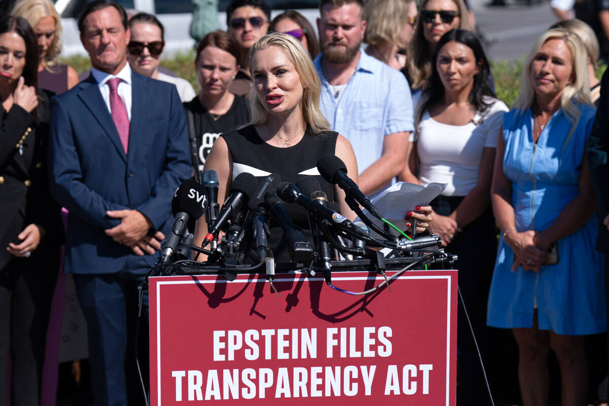 Anouska de Georgiou speaks during a news conference at the U.S. Capitol, Wednesday, Sept. 3, 20 ...