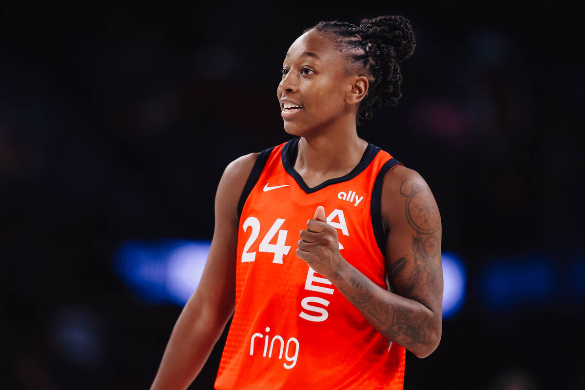 Aces guard Jewell Loyd during a WNBA basketball game between the Aces and Dallas Wings at Miche ...