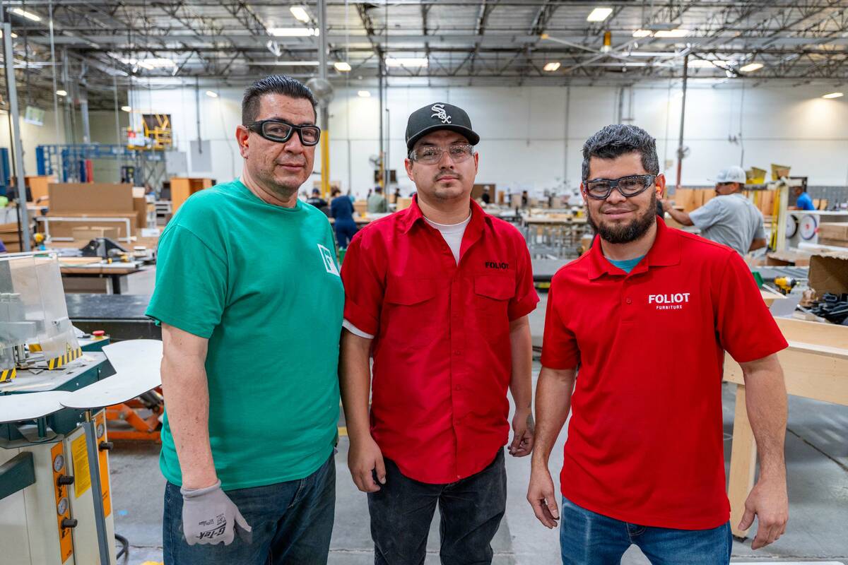 From left, Ceasar Gama, Israel Maldonado, and Jose Hernandez, members of the assembly team, sta ...