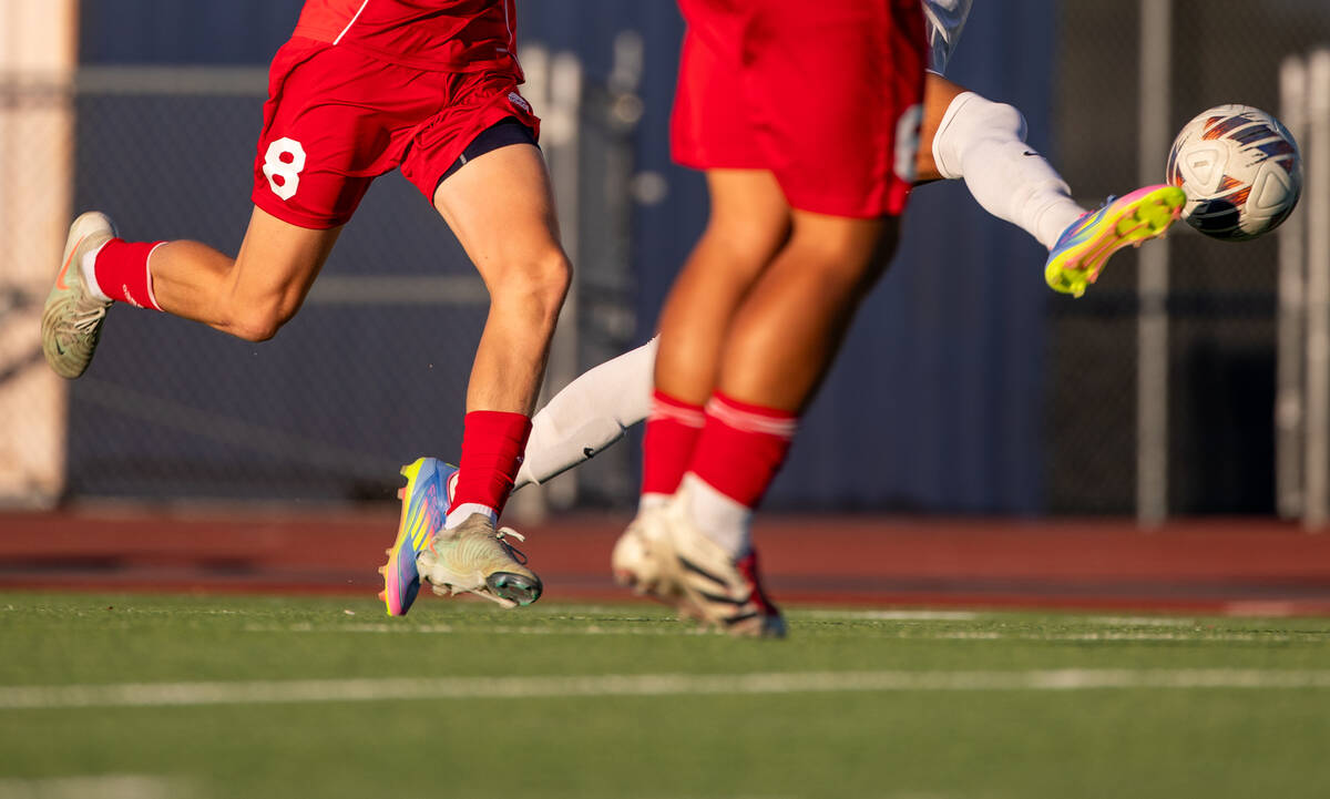 The soccer ball is controlled at the beginning of a soccer match up between Coronado and Las Ve ...