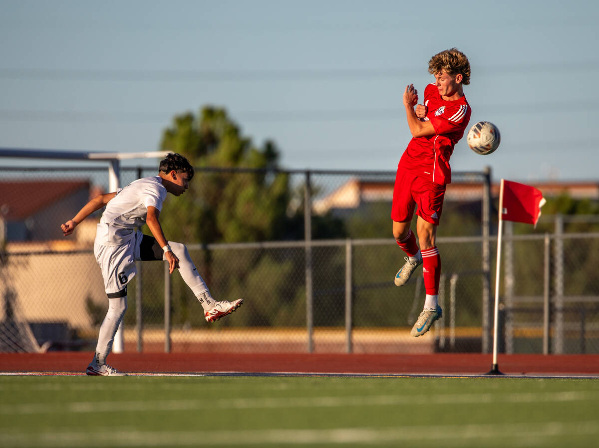 Las Vegas defender Israel Pelaez boots the ball upfield at the beginning of a soccer match up b ...