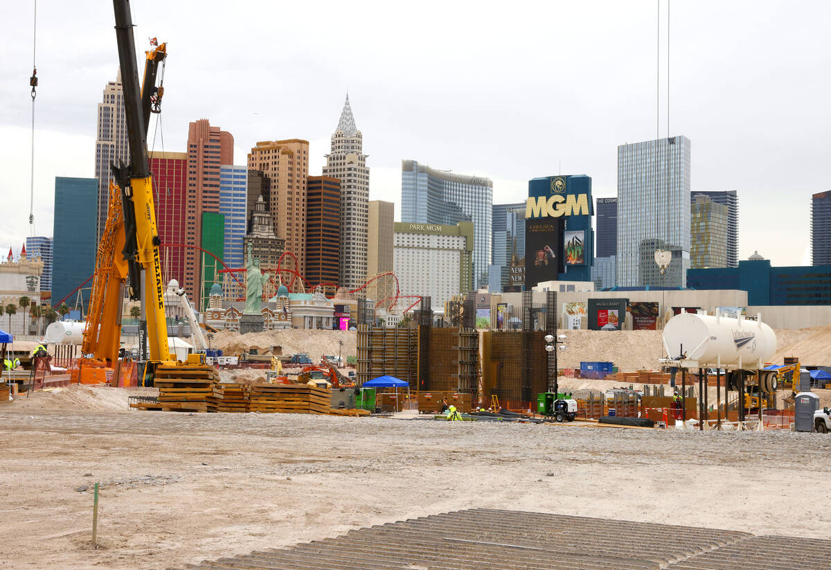 Construction is underway for the new Las Vegas Athletics $2 billion Strip ballpark at the site ...