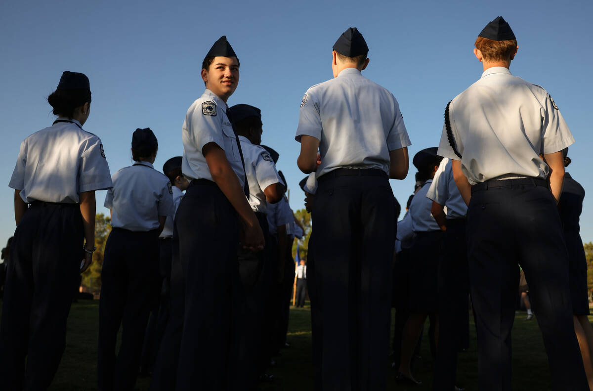 Members of the Palo Verde Air Force ROTC get into position before the start of the school&#x201 ...
