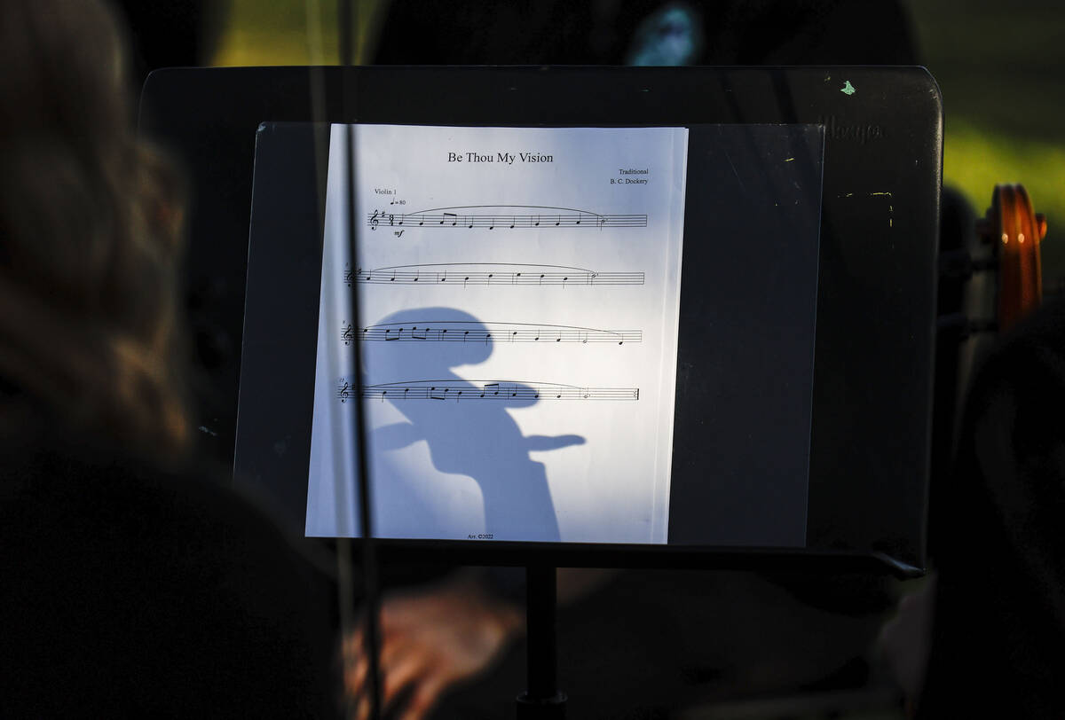 Members of the Palo Verde High School band play “Be Thou My Vision” before the st ...