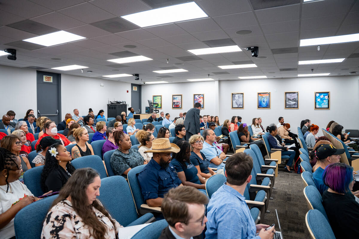 A Clark County School Board meeting takes place at the Edward A. Greer Education Center in Las ...