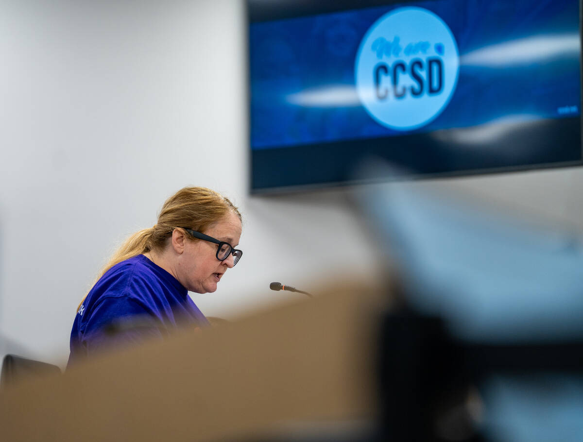 Nichole Beer speaks before the Clark County School Board during a meeting at the Edward A. Gree ...